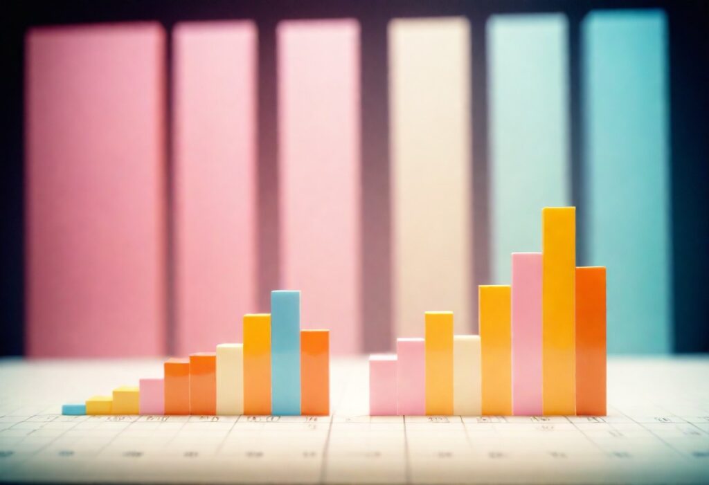 Feeling Stuck in Your Instagram Routine?: Close-up view of a bar graph on a table. The graph shows an upward trend with green bars.